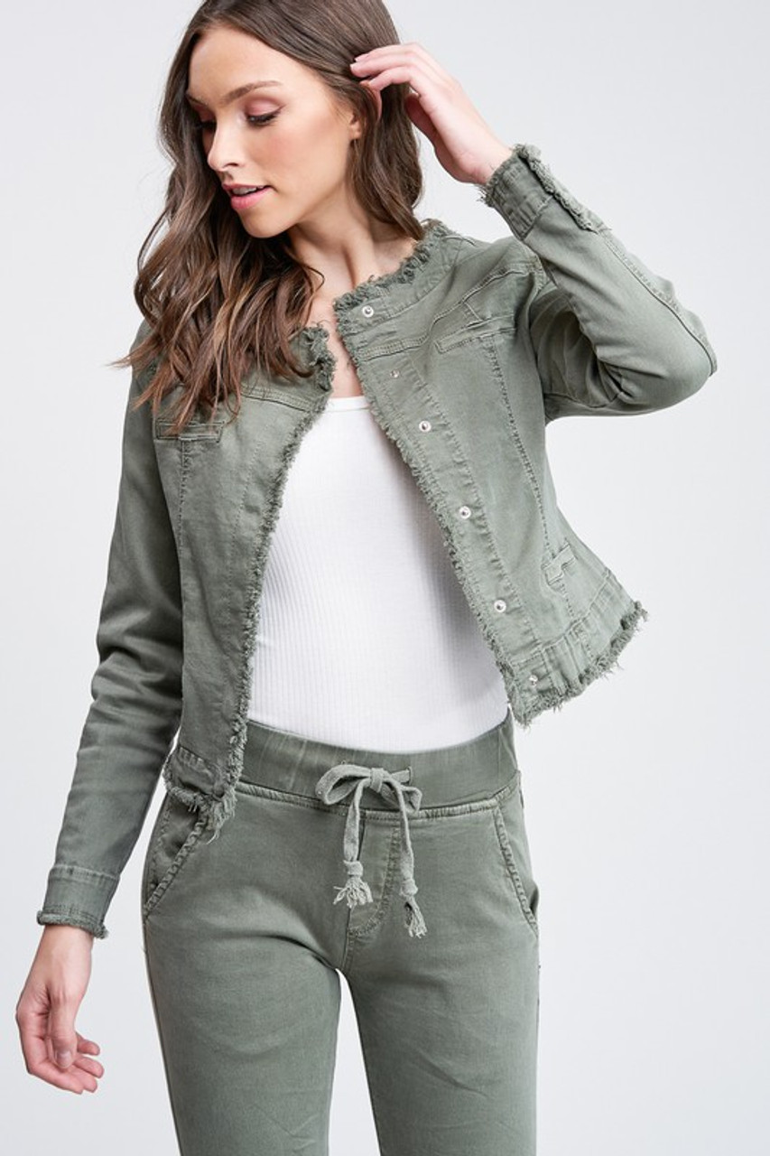 Marc Jacobs women's khaki green denim military jean jacket 6 button detail  | eBay