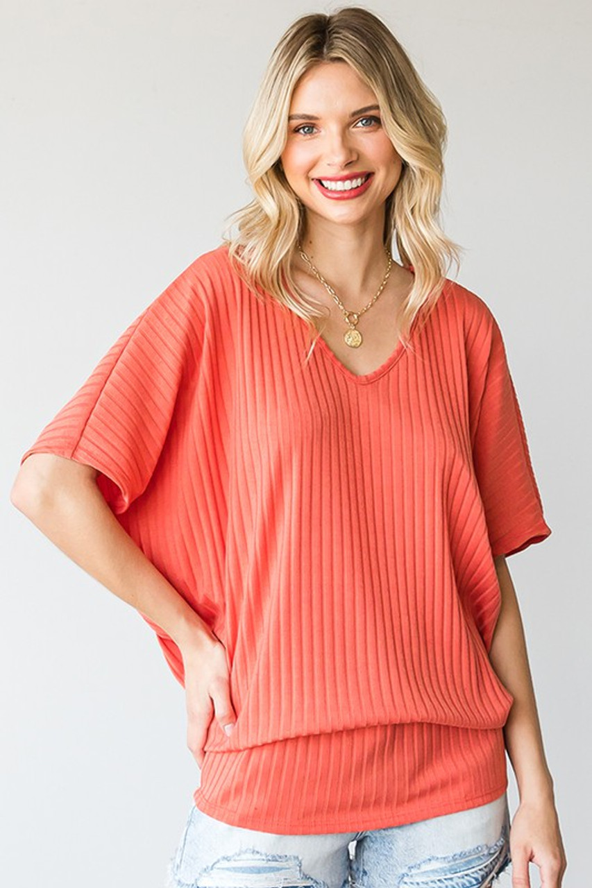 Ribbed Dolman Short Sleeve Top