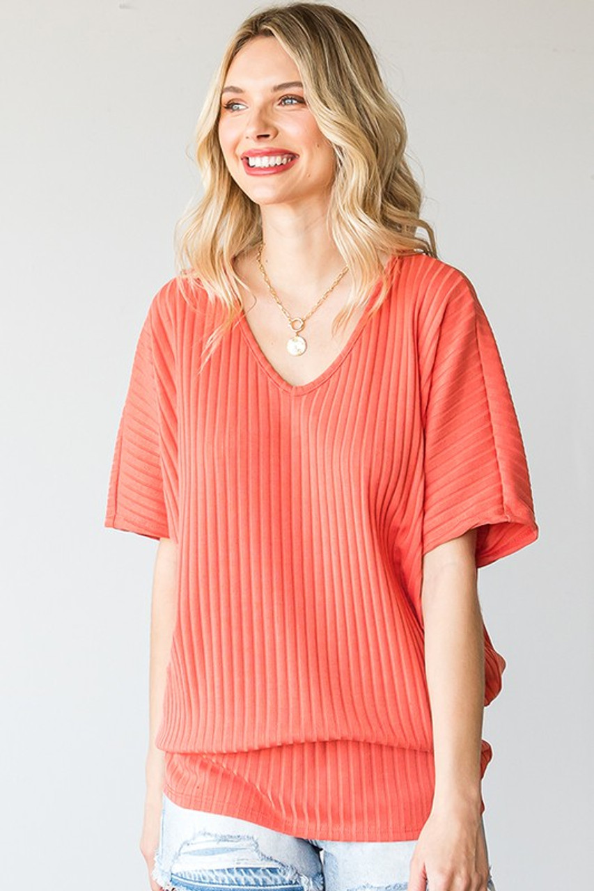 Ribbed Dolman Short Sleeve Top