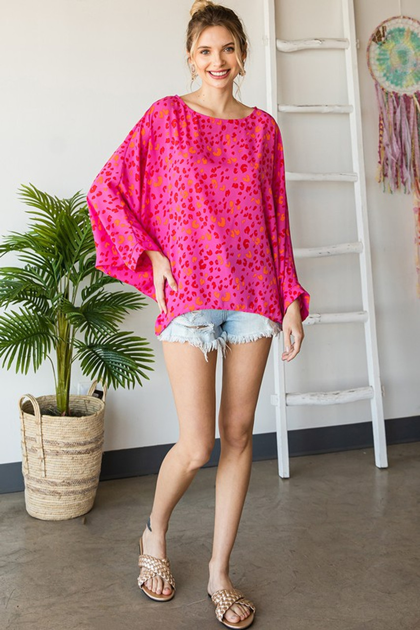 Hot Pink Leopard Dolman Top