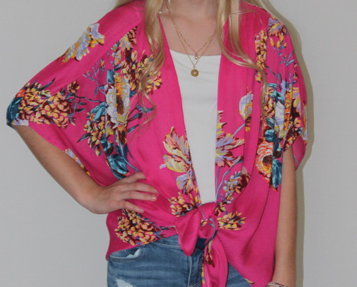 Hot Pink Floral Kimono