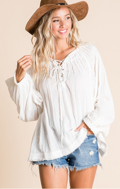 Ivory Lace-Up Top