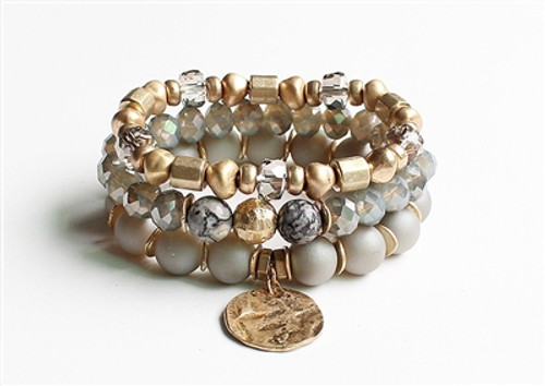 Gold and Grey with Coin Stretch Bracelets