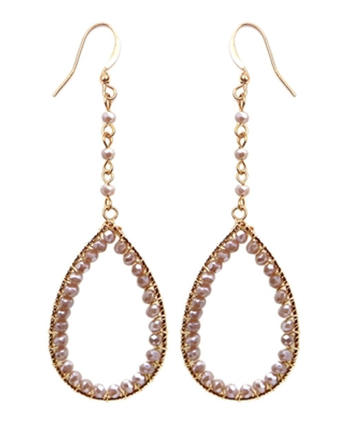 Pale Pink Crystal Wrapped Teardrop Earrings