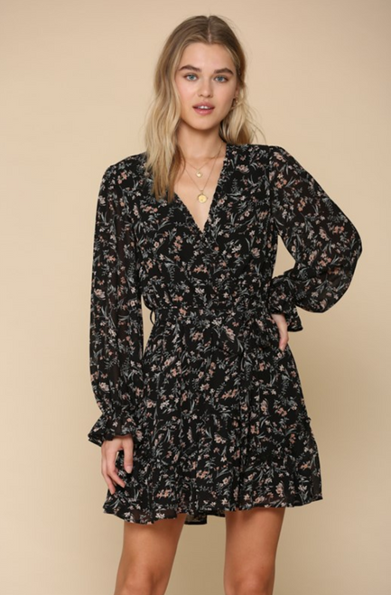 Long Sleeve floral Chiffon Dress