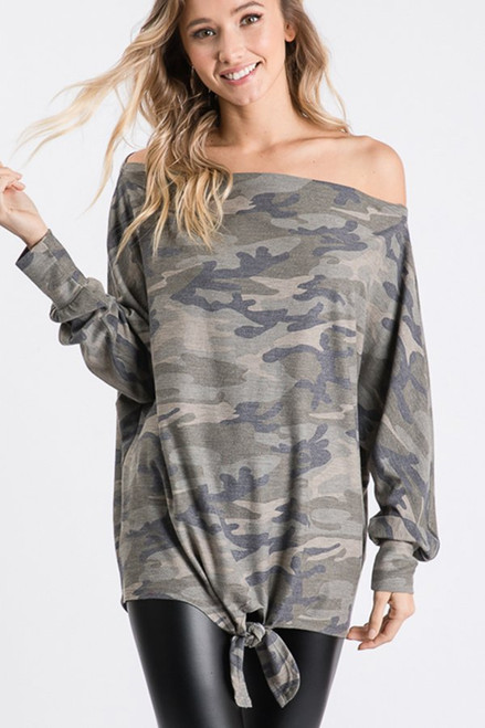 Camo Off Shoulder With Front Tie