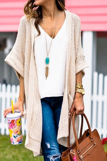 Latte Short Sleeve Sweater Cardigan