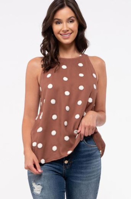 Brown Pom-Pom Dot Halter Top