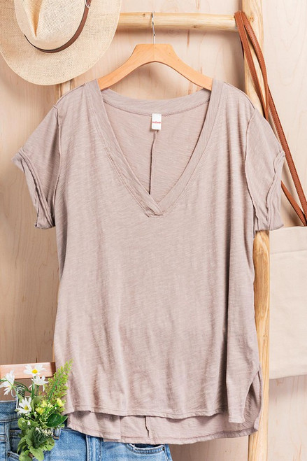 Vintage V-Neck Tee - Taupe