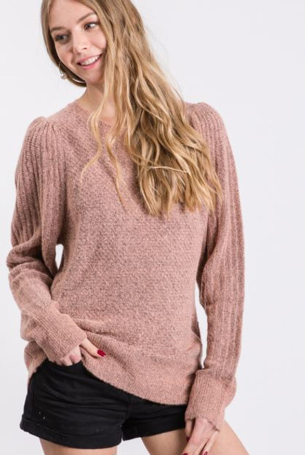 Puff Shoulder Sweater - Dark Blush