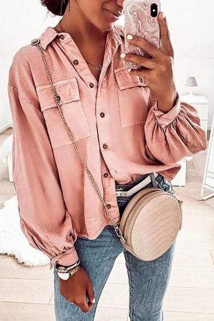 Dusty Pink Long Sleeve Button Top