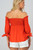 Red Smocked Off-The-Shoulder Top