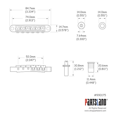 Nashville style Tone-O-Matic Bridge/Large Post/C clip/52mm Nashville style Tone-O-Matic Bridge/Large Post/C clip/52mm
