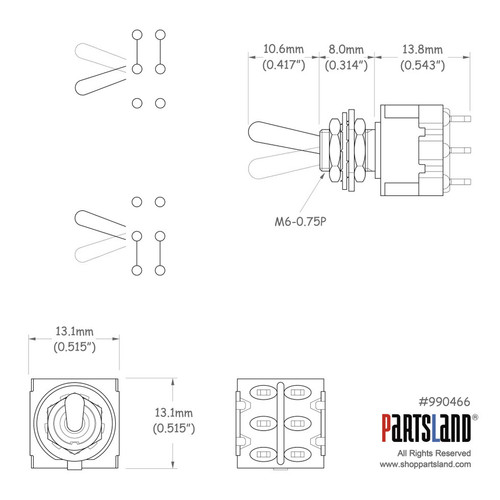 Mini Toggle Switch On-On/DPDT