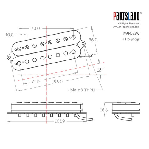 8-string Fanned Fret Humbucker Pickup / Alnico 5