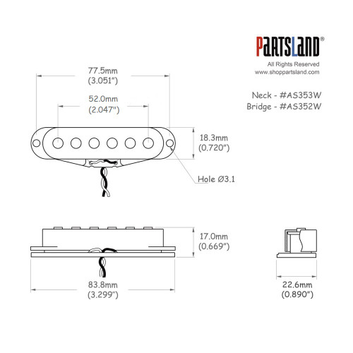 Flat Pole Single coil Pickup / Alnico 5