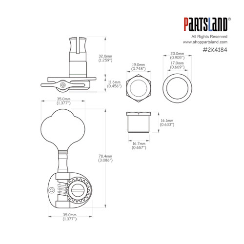 Elephant Ear style Button Bass Tuner / 22:1 Gear Ratio