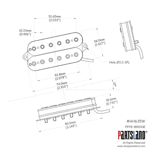 6-string Fanned Fret Humbucker Pickup / Allen Pole