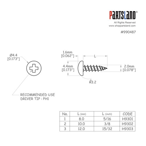 Round head Mount Screw / WR2.1×12