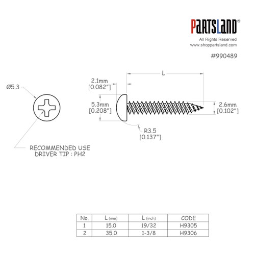 Round head Mount Screw / WR2.6×15