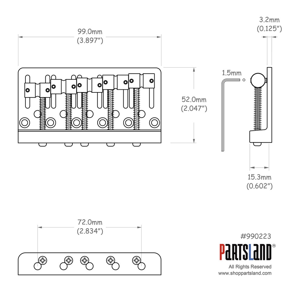 Thick Solid Brass Plate 5-string Bass Bridge