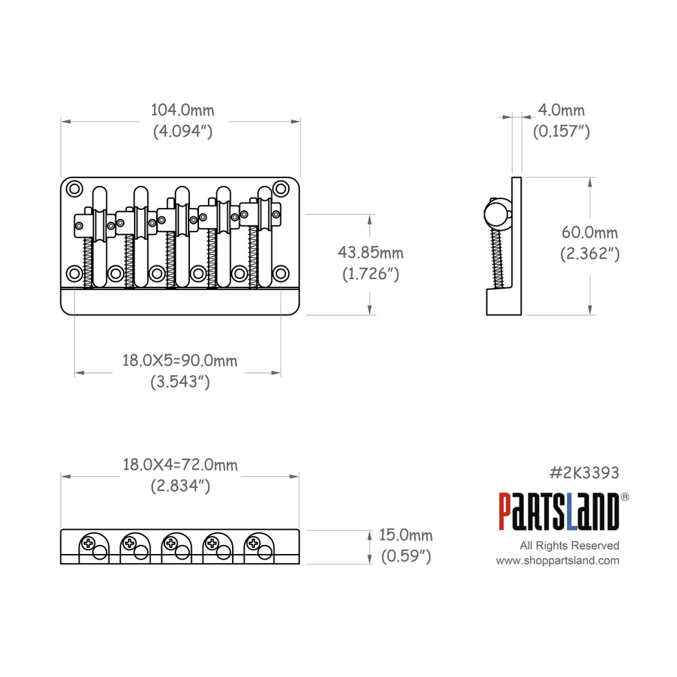 Open Rail Plate 5-string Bass Bridge