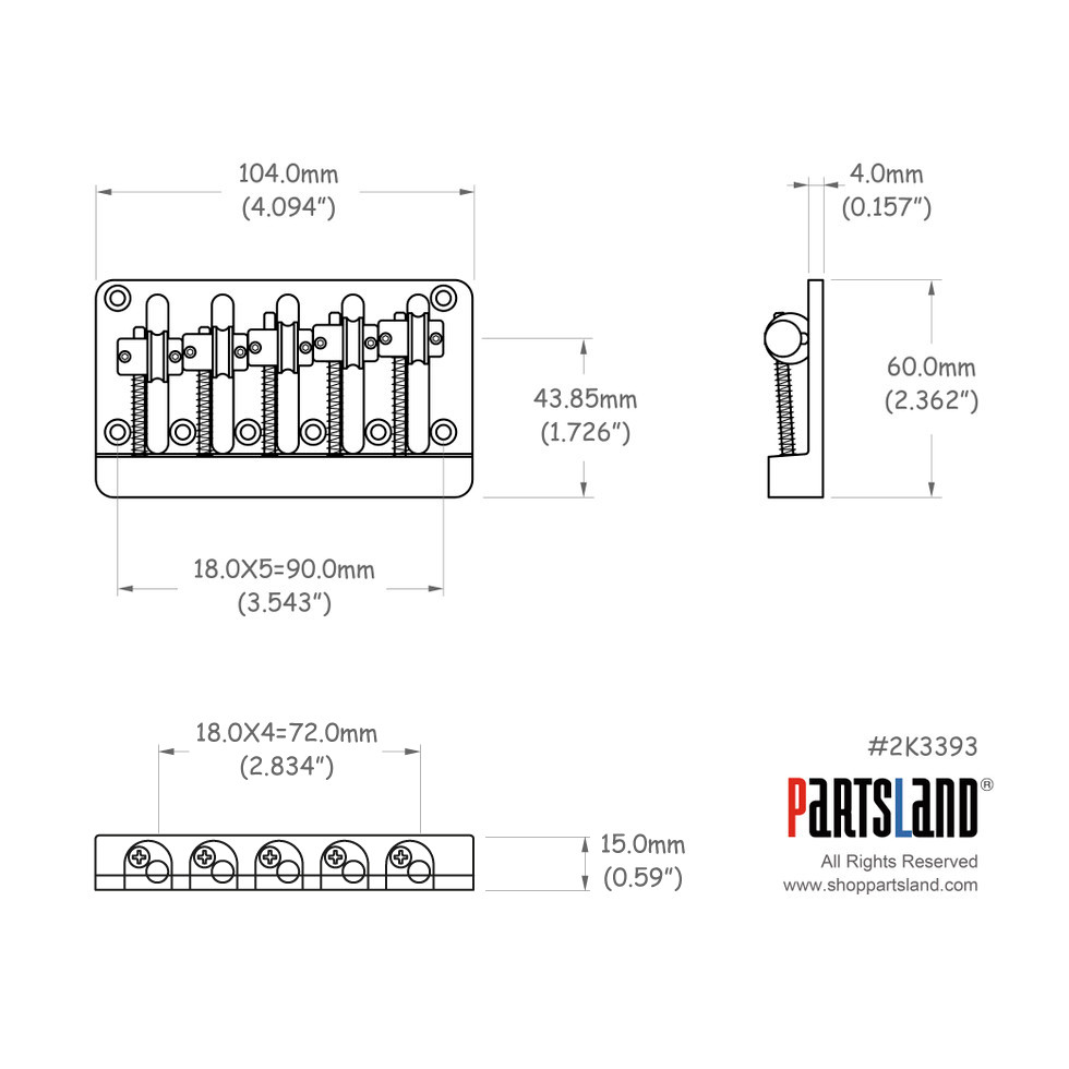 Open Rail Plate 5-string Bass Bridge