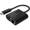 Belkin USB-C to Ethernet  Charge Adapter - 1 x Type C Male USB - 1 x RJ-45 Female Network 1 x Type C Female USB - Black INC001BTBK