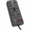 Tripp Lite Surge Protector 8-Outlet 2 USB Charging Ports TelModem 8ft Cord - 8 x NEMA 5-15R 2 x USB - 1875 VA - 1200 J - 120 V AC - TLP88TUSBB