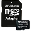 Verbatim 64GB Premium microSDXC Memory Card with Adapter UHS-I V10 U1 Class 10 - 70 MBs Read - Lifetime Warranty 44084