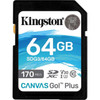 Kingston Canvas Go Plus 64 GB Class 10UHS-I U3 SDXC - 170 MBs Read - 70 MBs Write SDG364GB