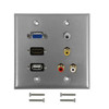 VGA USB HDMI 35mm RCA Composite  LeftRight Audio Double Gang Wall Plate Kit - Stainless Steel