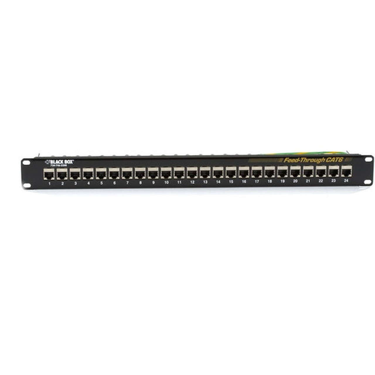 Black Box CAT6 Patch Panel - Feed-Through 1U Shielded 24-Port - 24 Ports - 24 x RJ-45 - 1U High - 19 Wide - Rack-mountable - TAA JPM814A