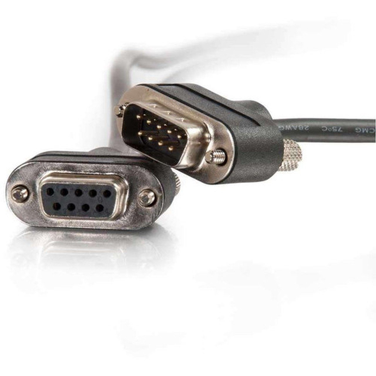 C2G 10ft CMG-Rated DB9 Low Profile Cable M-F - Serial - 10 ft - 1 x DB-9 Male Serial - 1 x DB-9 Female Serial - Shielding - Black 52158