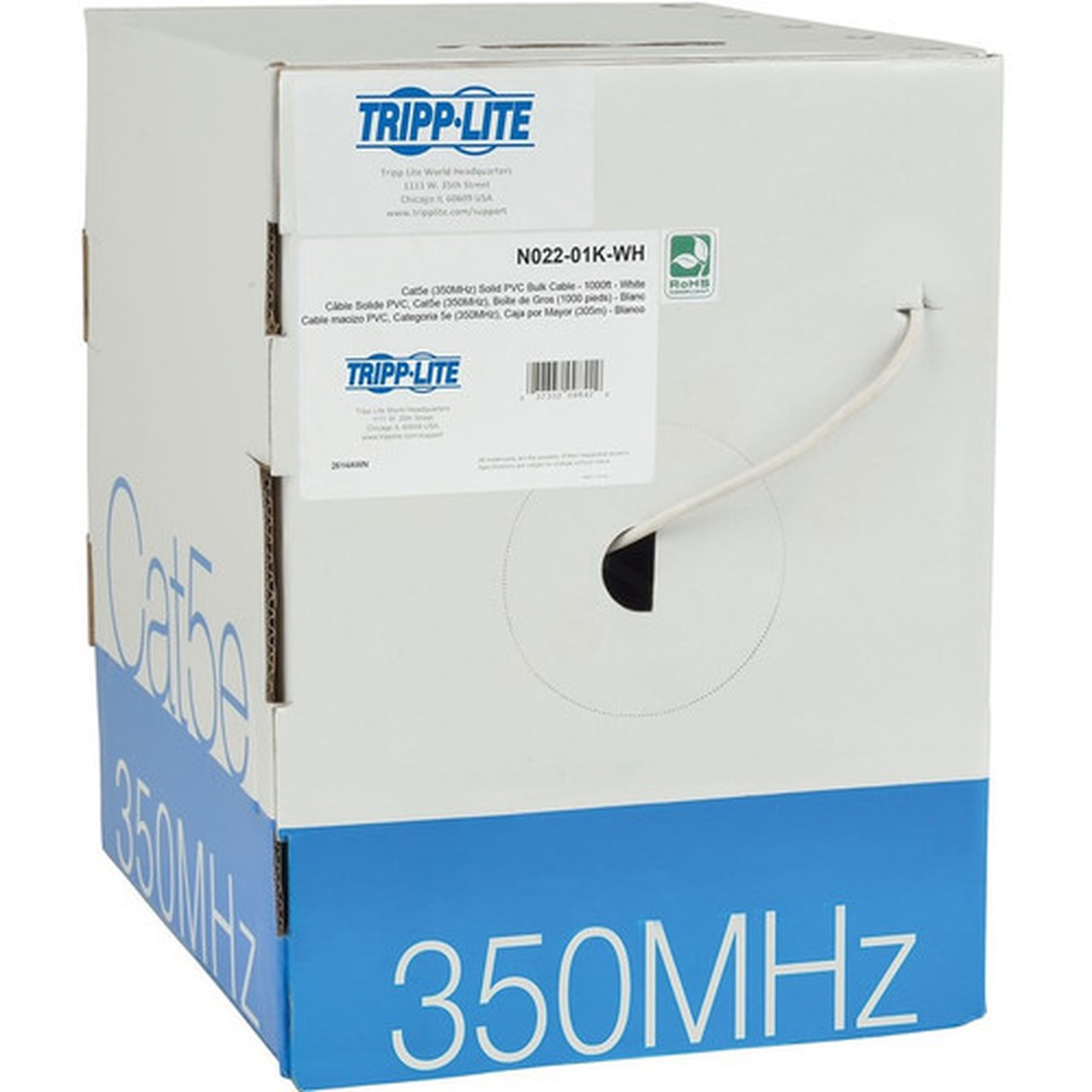 Tripp Lite Cat5e 350 MHz Bulk Solid-Core PVC Cable White 1000 ft - Category 5e for Network Device - 1000 ft - Bare Wire - Bare Wire N022-01K-WH