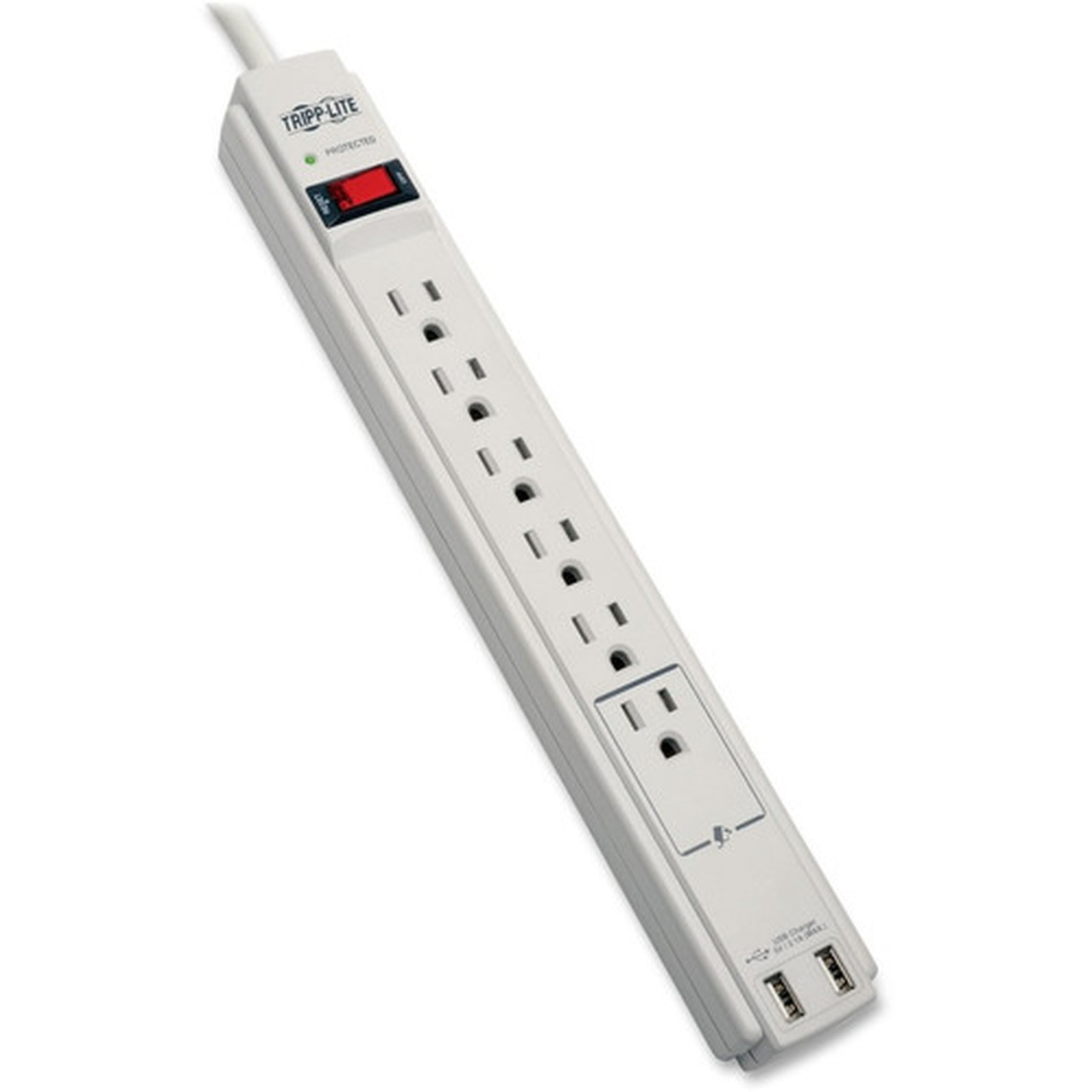 Tripp Lite 6-outlet 2100J Surge Protector - 6 x NEMA 5-15R 2 x USB - 188 kVA - 990 J - 125 V AC Input - 5 V DC Output TLP606USB