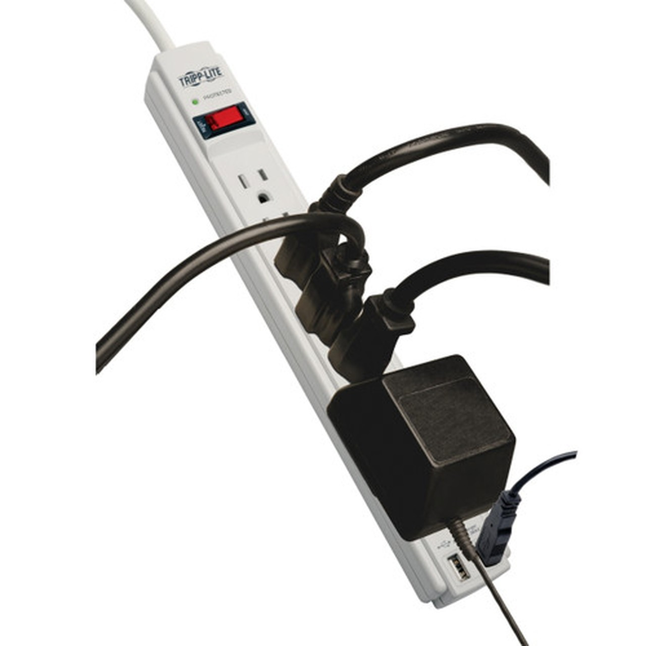 Tripp Lite 6-outlet 2100J Surge Protector - 6 x NEMA 5-15R 2 x USB - 188 kVA - 990 J - 125 V AC Input - 5 V DC Output TLP606USB