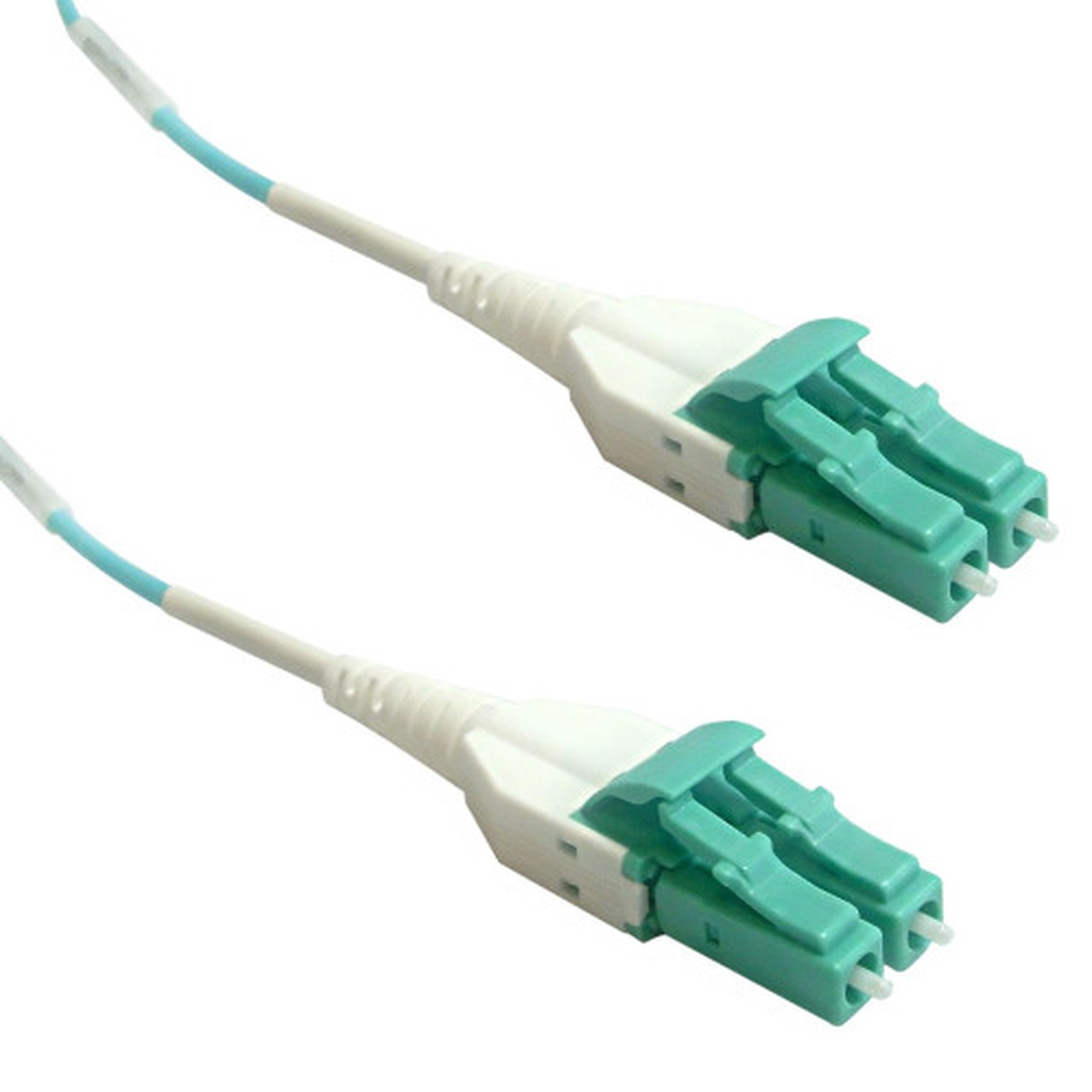 100ft - 30m Multimode Duplex LCLC Uniboot 50 Micron OM3 Aqua Fiber Cable - 2mm OFNP  FN-FO-408UB-100P