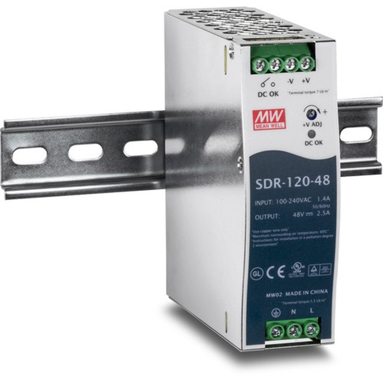 TRENDnet 120 W Single Output Industrial DIN-Rail Power Supply Extreme -25 to 70 degC -13 to 158 degF Operating Temp Power - TI-S12048