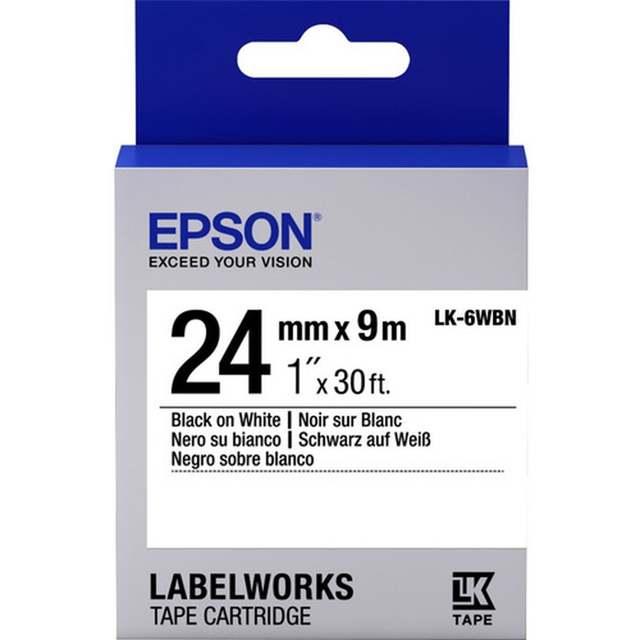 Epson LabelWorks Standard LK Tape Cartridge 1 Black on White - 1 Width x 30 ft Length - Thermal Transfer - White LK-6WBN