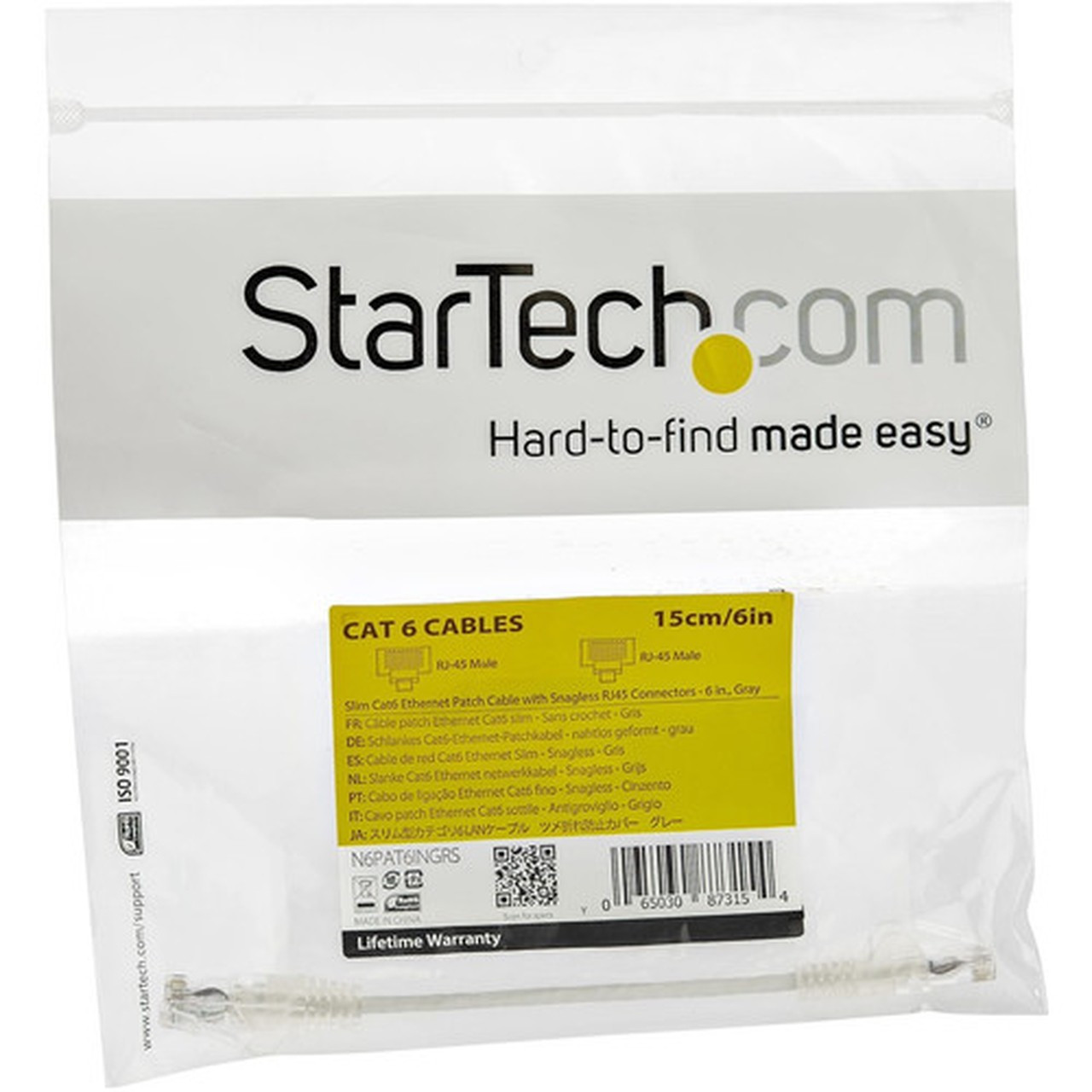 StarTechcom 6 in CAT6 Cable - Slim CAT6 Patch Cord - Gray Snagless RJ45 Connectors - Gigabit Ethernet Cable - 28 AWG - LSZH - Slim is N6PAT6INGRS