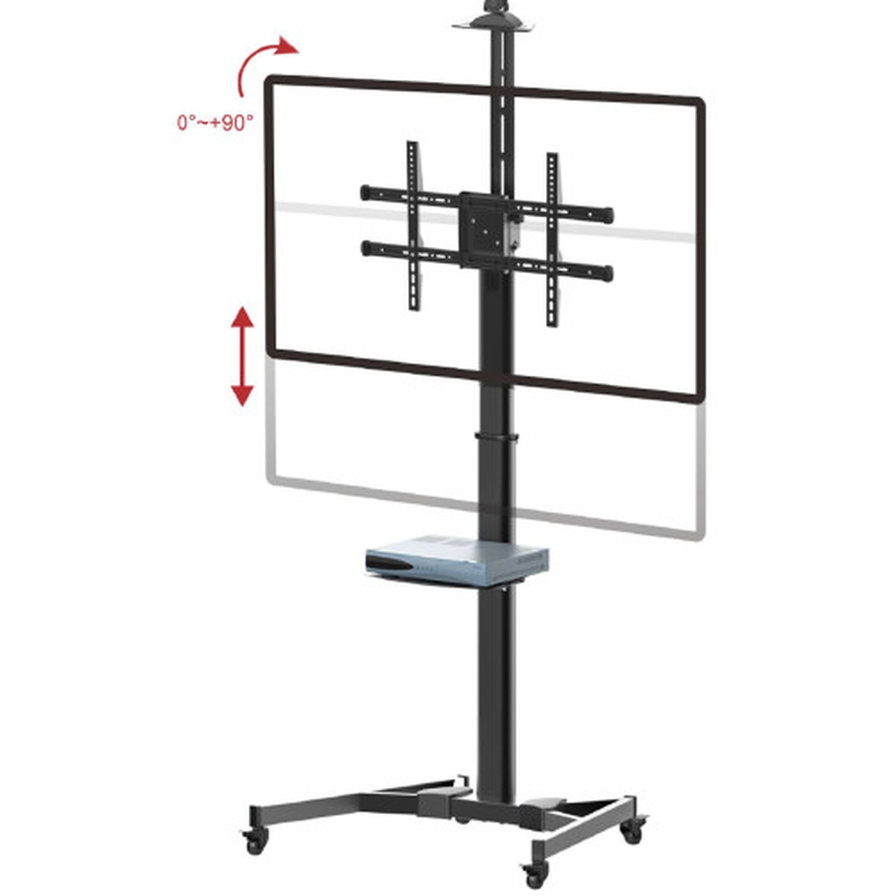 TV Cart with Shelf - Tilt Pivot Adjustable Height VESA 600x400 Fits TV Sizes from 37 to 70 Inch FN-MT-2500-BK