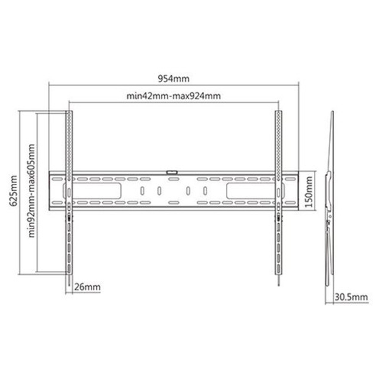 Fixed TV Wall Mount Bracket for Flat and Curved LCDLEDs - Fits Sizes 60-100 inches - Maximum VESA 900x600 FN-MT-345-BK