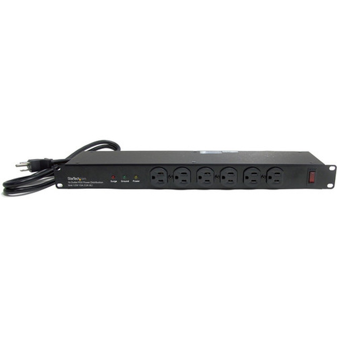 StarTechcom 16 Outlet Horizontal 1U Rack Mount PDU Power Strip for Network Server Racks - Surge Protection - 120V15A - 6ft Power - x RKPW161915