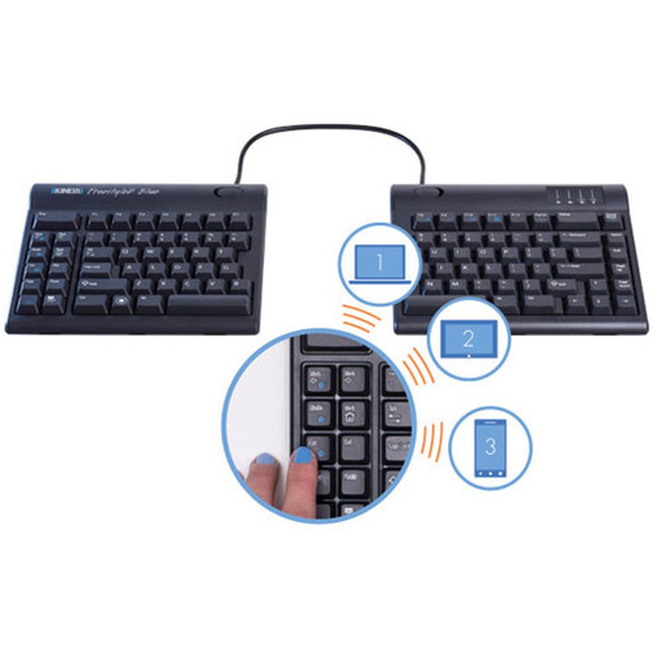 Kinesis Freestyle2 Blue Bluetooth Multichanneltrade Keyboard For Pc - Wireless Connectivity - Bluetooth - English US - Mac PC - KB800PB-BT