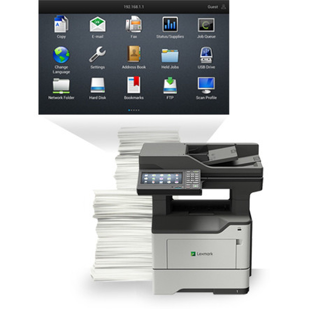 Lexmark MX620 MX622ade Laser Multifunction Printer - Monochrome - CopierFaxPrinterScanner - 50 ppm Mono Print - 1200 x 1200 dpi - - 36S0900
