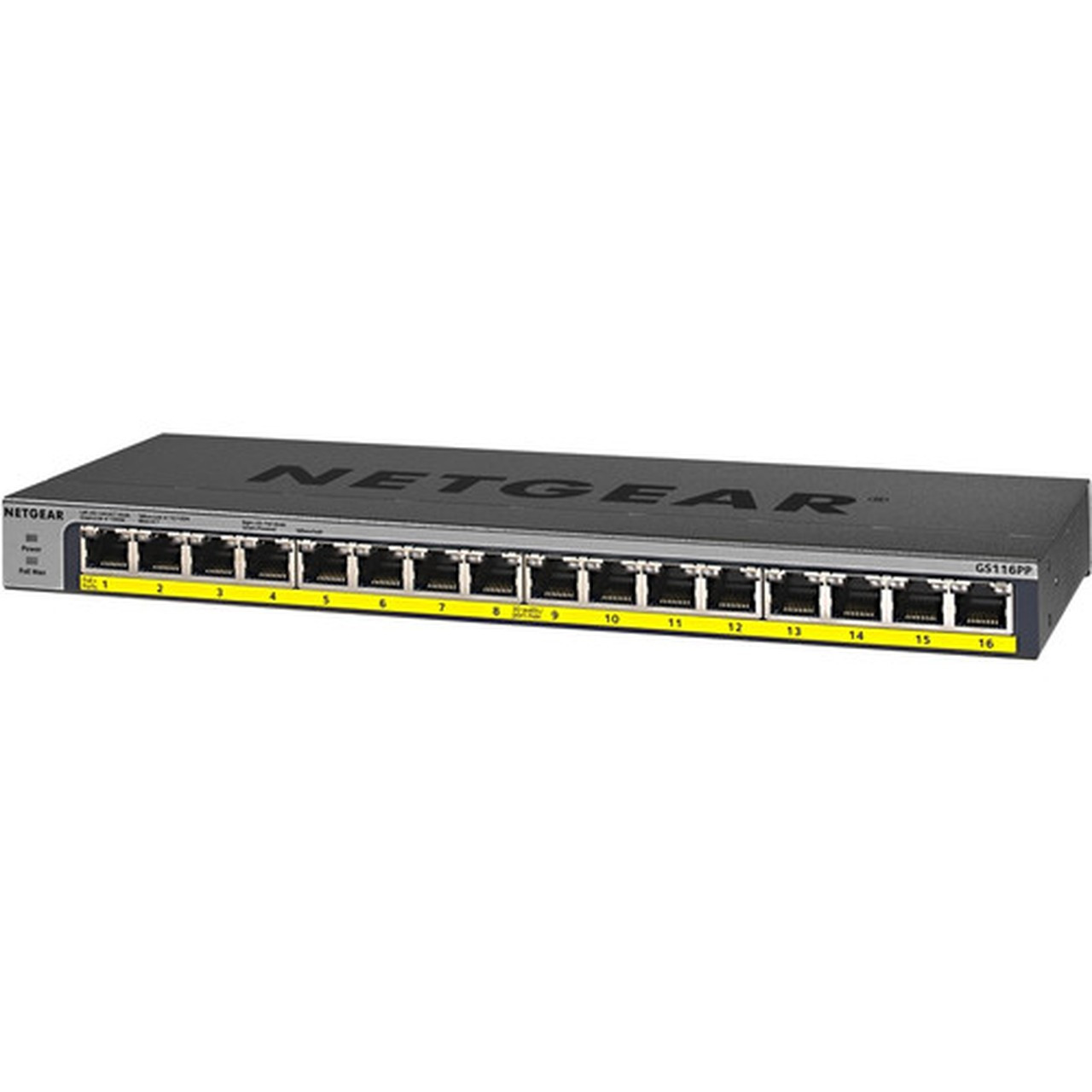 Netgear 16-Port 183W PoEPoE Gigabit Ethernet Unmanaged Switch - 16 Ports - 2 Layer Supported - Twisted Pair - Wall Mountable - GS116PP-100NAS