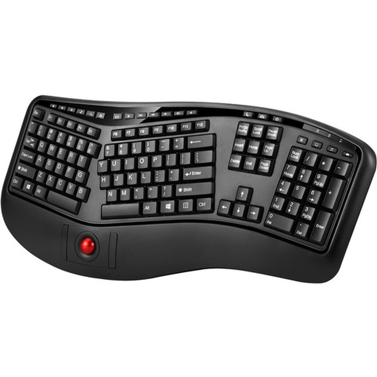 Adesso Tru-Form 3500 - 24 GHz Wireless Ergonomic Trackball Keyboard - Wireless Connectivity - RF - USB Interface - 105 Key - English WKB-3500UB