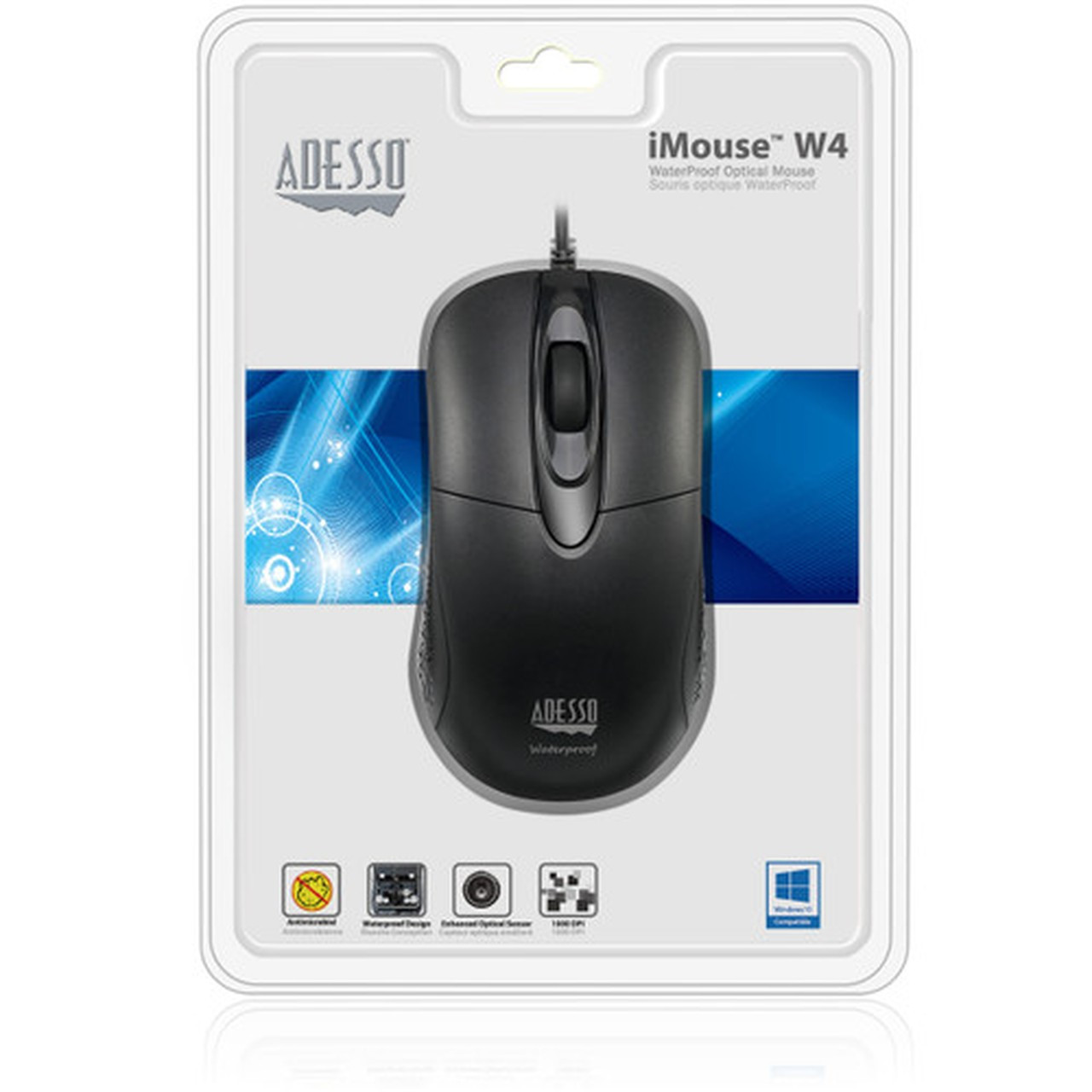 Adesso iMouse W4 - Waterproof Antimicrobial Optical Mouse - Optical - Cable - USB - 1000 dpi IMOUSE W4