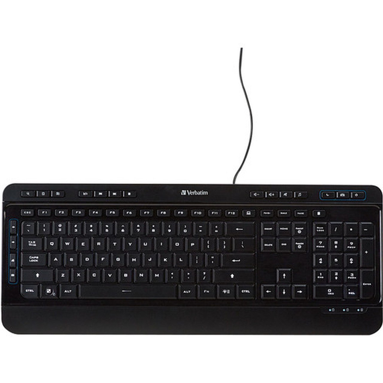 Verbatim Illuminated Wired Keyboard - Cable Connectivity - USB Type A Interface - Windows Mac OS Linux - Black 99789